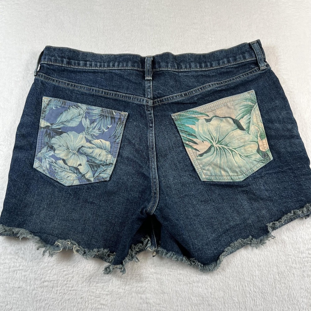 Gap Cut-Off Shorts Womens 30 Blue Denim Distressed Frayed Hem Floral Pockets